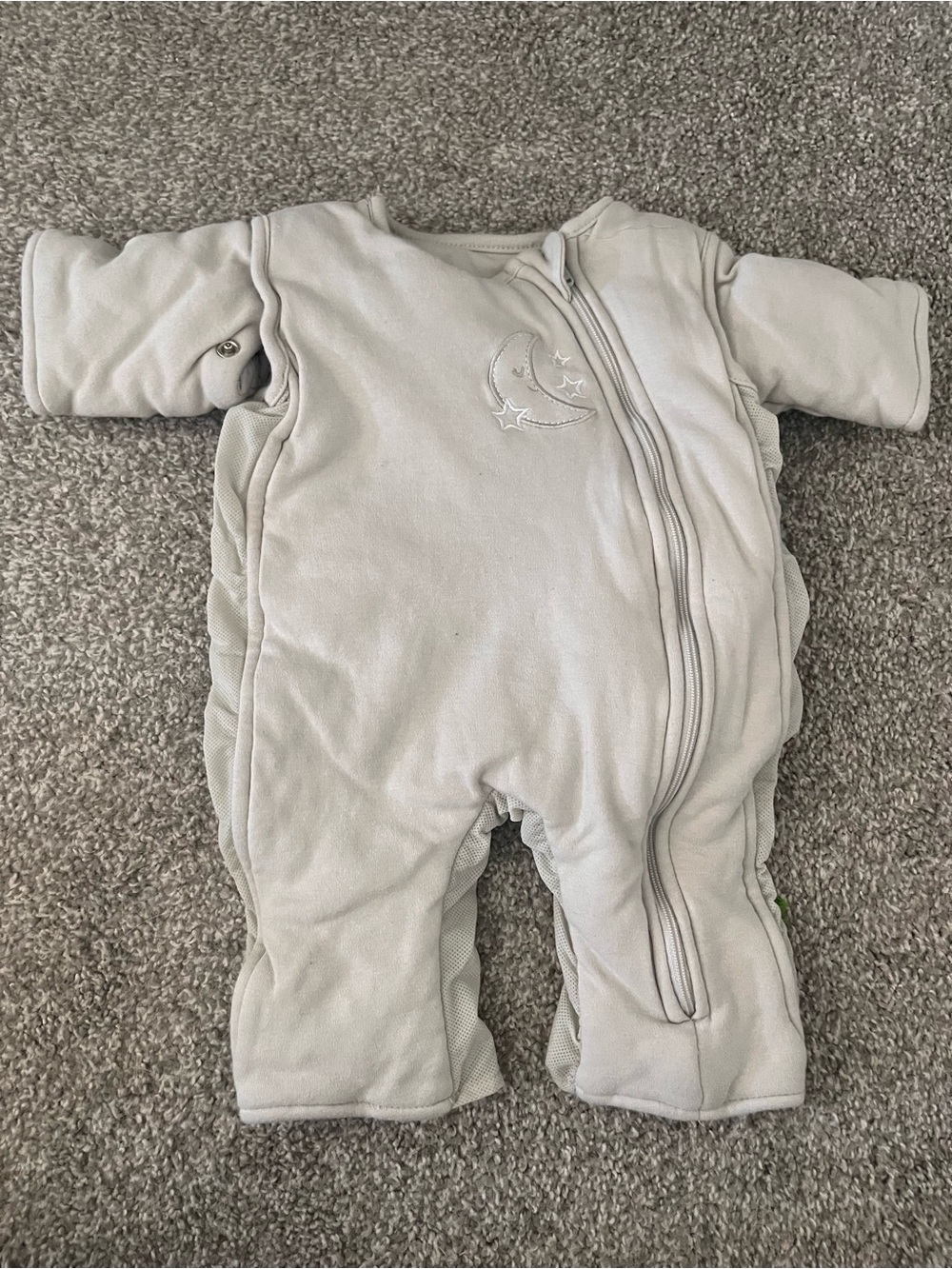 Light Gray Baby One-Piece Sleep Suit with Moon Embroidery
